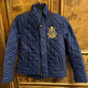 Ralph Lauren Blue Quilted Jacket with Gold Crest